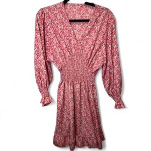 Floral Stretchy Bodice Lightweight Flowy Long Sleeve Dress XXL